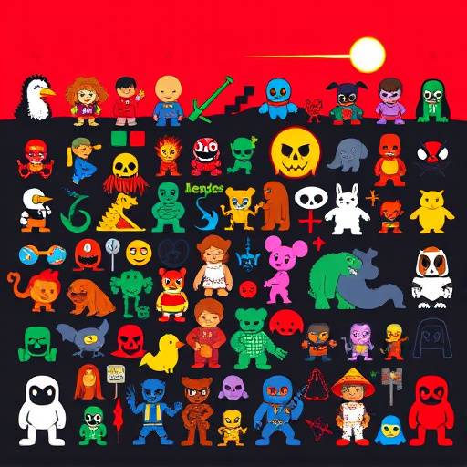 A montage of classic Atari 2600 game sprites showcasing early pixel art characters and objects in vibrant, limited color palettes, representing the minimalist era of video game visuals.