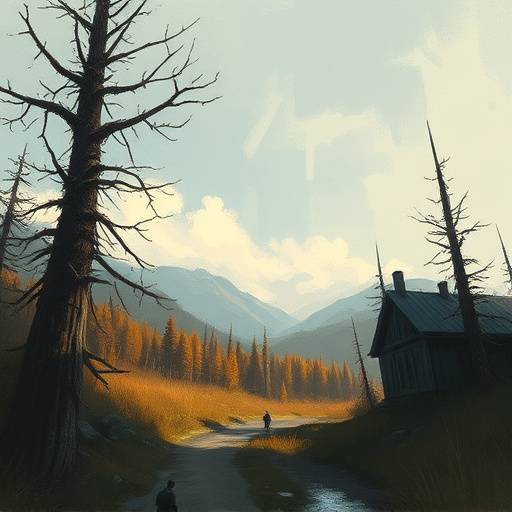 An in-game scene rendered in a painterly style, with visible brushstrokes and a rich texture, evoking the feel of traditional fine art.